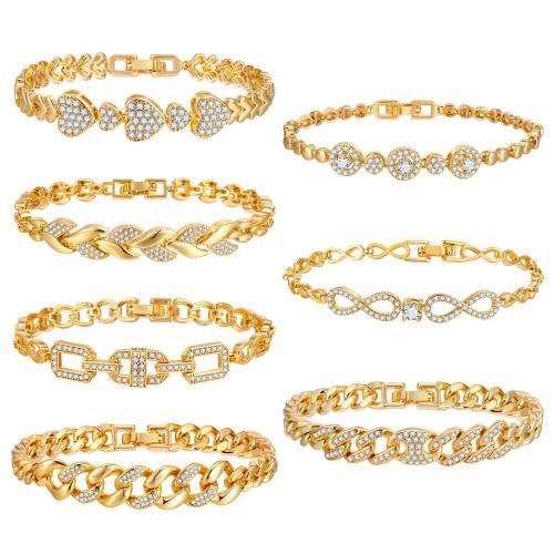 Bracelet cubique en laiton zircon pavent, styles différents pour le choix & pavé de micro zircon & pour femme, doré, Longueur:Environ 18 cm, Vendu par PC