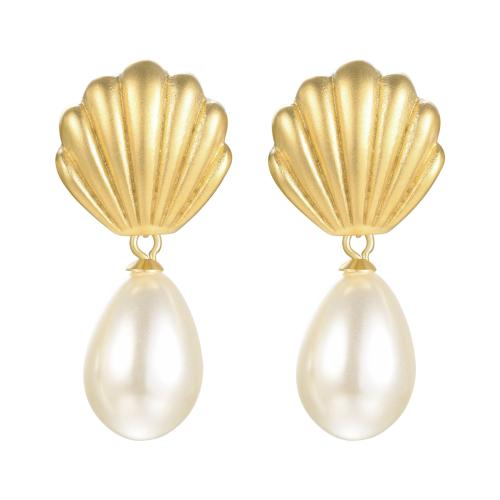 Stainless Steel Drop Earring 304 Stainless Steel with Plastic Pearl fashion jewelry & for woman golden 31mm Sold By Pair