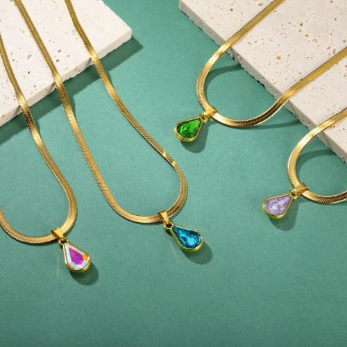 Stainless Steel Jewelry Necklace, 304 Stainless Steel, with Crystal, with 5cm extender chain, Teardrop, fashion jewelry & for woman, more colors for choice, 18x9.60mm, Length:Approx 40 cm, Sold By PC