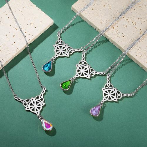 Collier de bijoux en acier inoxydable, Acier inoxydable 304, avec cristal, avec 5cm chaînes de rallonge, larme, bijoux de mode & pour femme, plus de couleurs à choisir, Longueur:Environ 45 cm, Vendu par PC