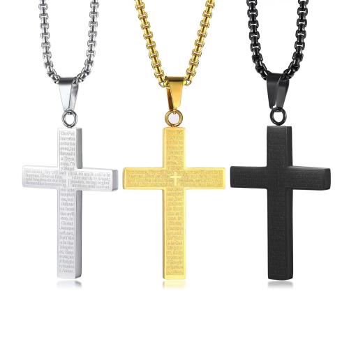 Stainless Steel Jewelry Necklace, 304 Stainless Steel, Cross, fashion jewelry & Unisex, more colors for choice, 28x45mm, Sold Per Approx 60 cm Strand