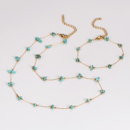 Parures de bijoux en acier inoxydable, Bracelet & collier, Acier inoxydable 304, avec turquoise, bijoux de mode & styles différents pour le choix & pour femme, plus de couleurs à choisir, Vendu par PC