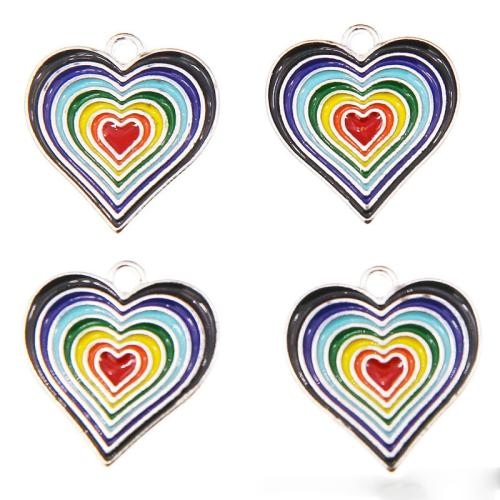 Zinc Alloy émail Pendants, alliage de zinc, coeur, Placage de couleur platine, DIY, multicolore, protéger l'environnement, sans nickel, plomb et cadmium, 30x29x2mm, Environ 100PC/sac, Vendu par sac