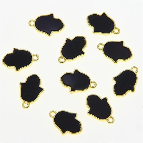 Zinc Alloy main pendentifs, alliage de zinc, avec Acrylique, Placage de couleur d'or, DIY, noire, protéger l'environnement, sans nickel, plomb et cadmium, 17x12x2mm, Environ 100PC/sac, Vendu par sac