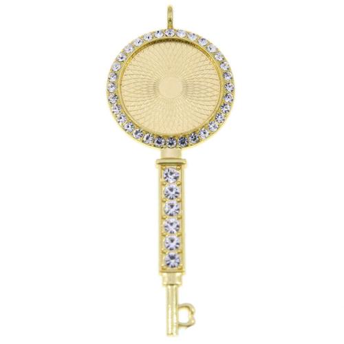 Zinc Alloy vedhæng Cabochon Setting, Nøgle, forgyldt, du kan DIY & med rhinestone, flere farver til valg, nikkel, bly & cadmium fri, 33x86mm, Indvendig diameter:Ca. 25mm, Ca. 100pc'er/Bag, Solgt af Bag