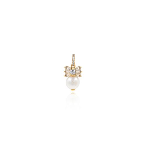 Cubic Zirconia Micro Pave Brass Pendant, with Plastic Pearl, gold color plated, DIY & micro pave cubic zirconia, nickel, lead & cadmium free, 24x12x8mm, Sold By PC