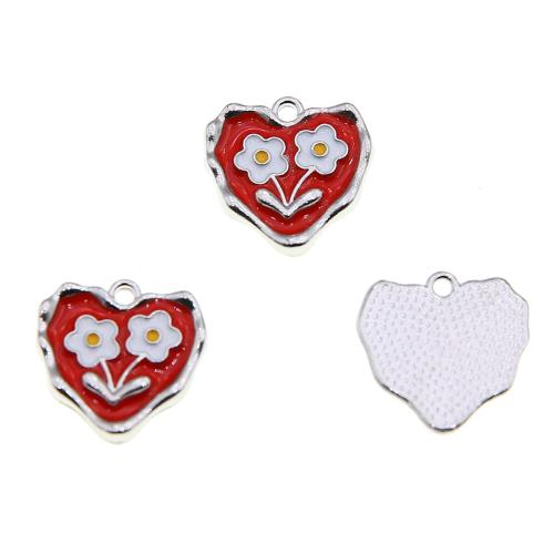 Zinc Alloy Enamel Pendants Heart silver color plated DIY nickel lead & cadmium free Approx Sold By Bag