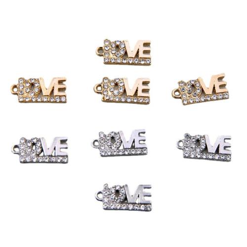 Zinc alliage strass Pendants, alliage de zinc, Lettre d’alphabet, Placage, DIY & avec strass, plus de couleurs à choisir, protéger l'environnement, sans nickel, plomb et cadmium, Environ 100PC/sac, Vendu par sac