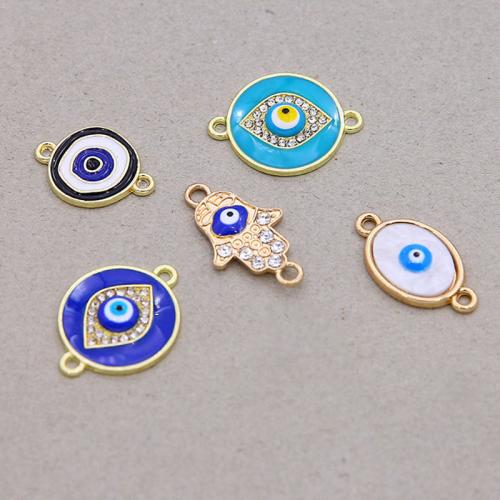 Evil Eye -Anschluss, Zinklegierung, goldfarben plattiert, Unterschiedliche Form zur Auswahl & DIY & Emaille & mit Strass & 1/1-Schleife, keine, frei von Nickel, Blei & Kadmium, ca. 100PCs/Tasche, verkauft von Tasche