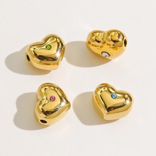 Stainless Steel Beads 304 Stainless Steel Heart Vacuum Ion Plating DIY & with rhinestone Sold By PC