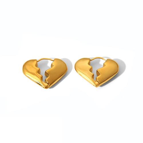 Stainless Steel Huggie Hoop Earring, 304 Stainless Steel, Heart, Vacuum Ion Plating, fashion jewelry & for woman, golden, 26x21mm, Sold By Pair