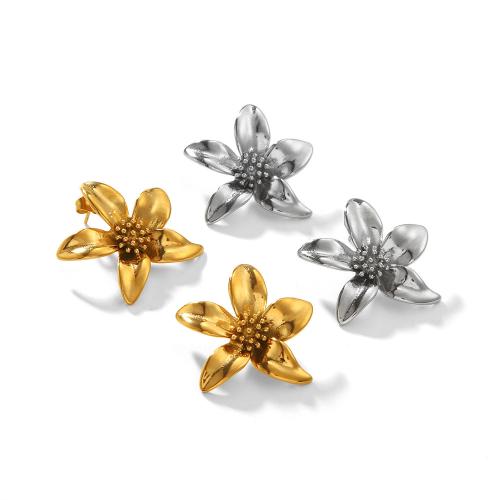 Stainless Steel Stud Earrings, 304 Stainless Steel, Flower, Vacuum Ion Plating, fashion jewelry & for woman, more colors for choice, 30x28.20mm, Sold By Pair