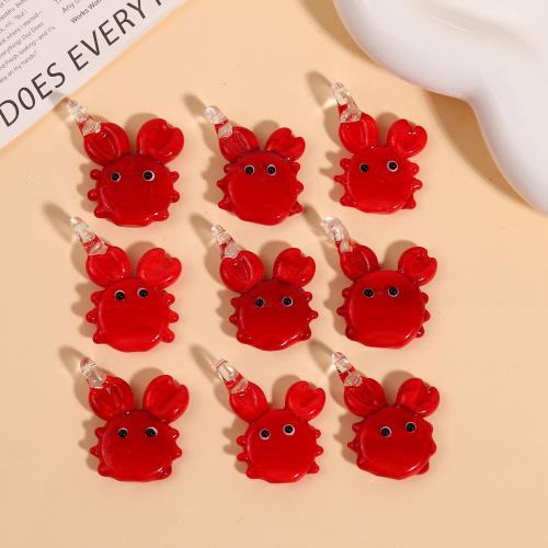 Fashion Lampwork Hangers, Krab, DIY, rood, 32x22mm, Verkocht door PC