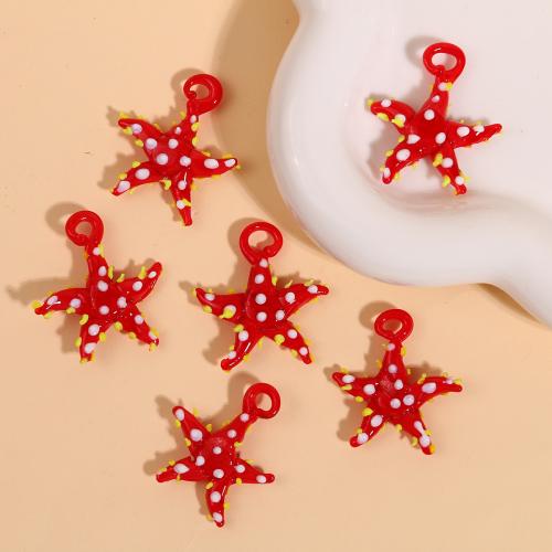 Pendants Lampwork Faisean, Starfish, DIY, dearg, 34x31mm, Díolta De réir PC