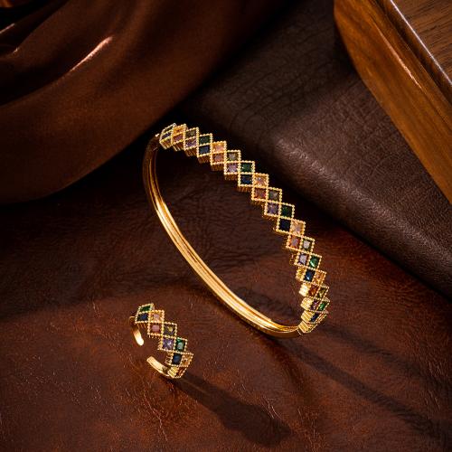 Zircônia cúbica Micro Pave moda jóias de latão, bracelete & Anel de dedo, cobre, cromado de cor dourada, Vario tipos a sua escolha & micro pavimento em zircônia cúbica & para mulher, Mais cores pare escolha, níquel, chumbo e cádmio livre, vendido por PC