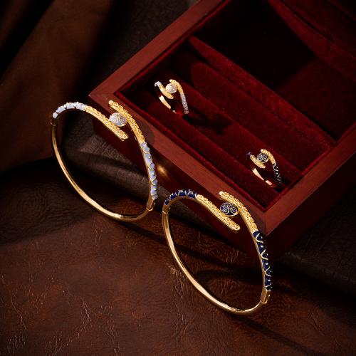 Brass Jewelry Set, bangle & finger ring, gold color plated, different styles for choice & for woman & enamel, more colors for choice, nickel, lead & cadmium free, Sold By PC