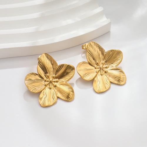 Stainless Steel Stud Earrings 304 Stainless Steel Flower plated for woman Sold By Pair