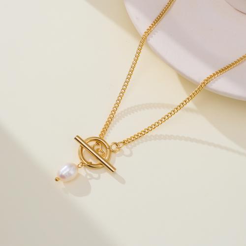 Stainless Steel Jewelry Necklace, 304 Stainless Steel, with Plastic Pearl, gold color plated, for woman, Length:45 cm, Sold By PC