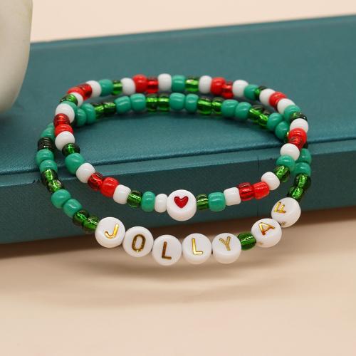 Christmas Holiday Bracelet, Glass, Christmas Design & for woman, mixed colors, Length:17.5 cm, Sold By PC