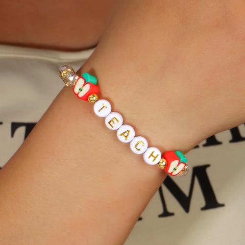 Glass Beads Bracelet, with Polymer Clay, for woman, mixed colors, Length:17.5 cm, Sold By PC