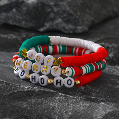 Polymer Clay Bracelet, with Plastic, Christmas Design & for woman, mixed colors, Length:17.5 cm, Sold By PC