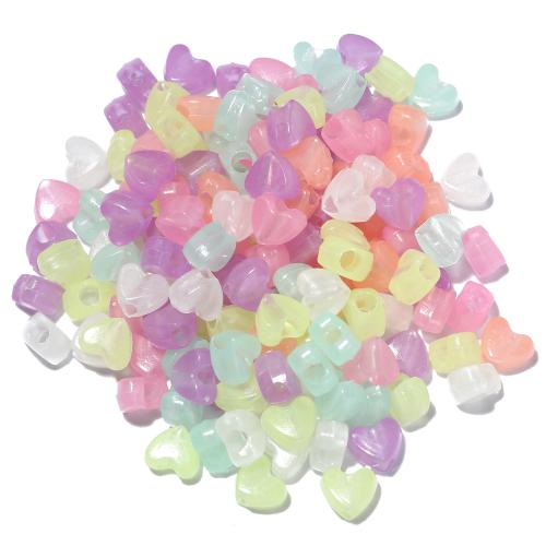 Plastic Beads, Heart, DIY & luminated, mixed colors, 10.50x9.10mm, Hole:Approx 3.5mm, 100PCs/Bag, Sold By Bag