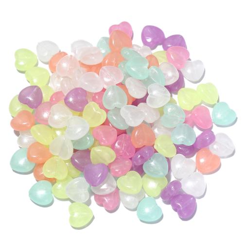 Plastic Beads, Heart, DIY & luminated, mixed colors, 10.80x10.20mm, Hole:Approx 1.2mm, 100PCs/Bag, Sold By Bag