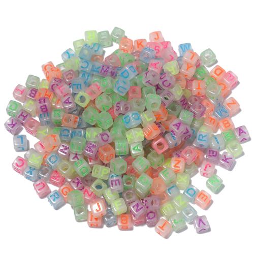 Alphabet Acrylic Beads, Square, DIY & luminated, mixed colors, 6x6mm, Hole:Approx 3.2mm, 100PCs/Bag, Sold By Bag