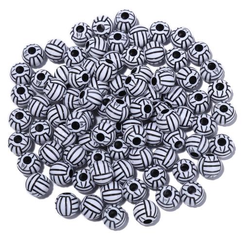 Acryl Schmuck Perlen, Volleyball, DIY, weiß und schwarz, 10.40x11.30mm, Bohrung:ca. 3mm, 50PCs/Tasche, verkauft von Tasche