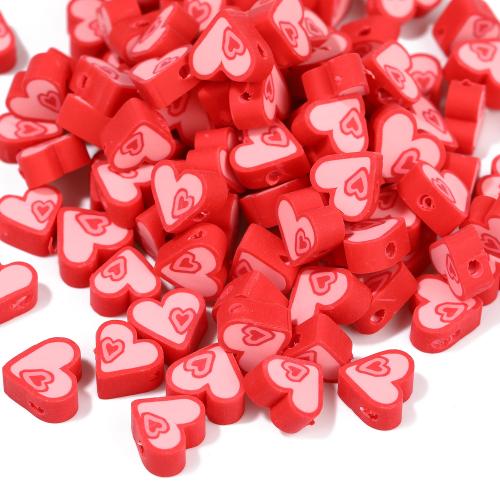 Perles en argile polymère, argile de polymère, coeur, DIY, rouge, 9.80x4.50mm, Trou:Environ 1.5mm, 100PC/sac, Vendu par sac