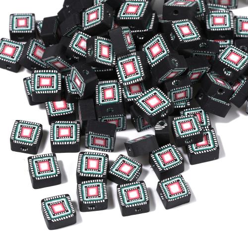 Polymer Ton Perlen , Quadrat, DIY, schwarz, 9.60x4.50mm, Bohrung:ca. 1.5mm, 100PCs/Tasche, verkauft von Tasche