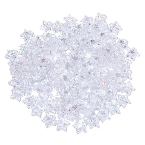 Perline in acrilico trasparenti, Stella, DIY, bianco, 5x11mm, Foro:Appross. 1.4mm, 100PC/borsa, Venduto da borsa