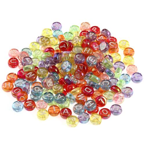 Alphabet Acrylic Beads, DIY, mixed colors, 4x7mm, Hole:Approx 1.2 x1.3mm, 100PCs/Bag, Sold By Bag