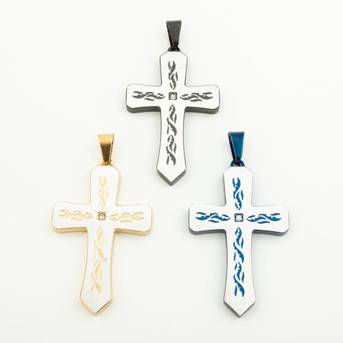 Stainless Steel Cross Pendants 304 Stainless Steel Vacuum Ion Plating DIY Approx 4mm Sold By PC