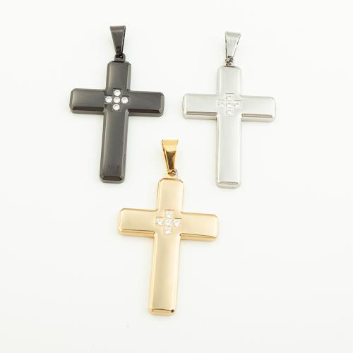 Stainless Steel Cross Pendants, 304 Stainless Steel, Vacuum Ion Plating, DIY & with rhinestone, more colors for choice, 43x29mm, Hole:Approx 4mm, Sold By PC