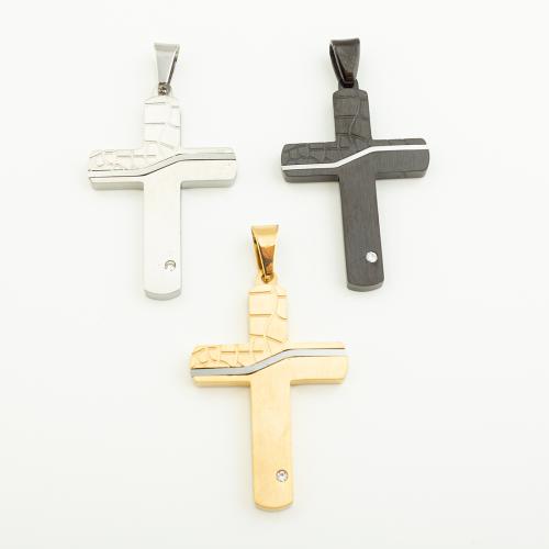 Stainless Steel Cross Pendants 304 Stainless Steel Vacuum Ion Plating DIY & with rhinestone Approx 4mm Sold By PC