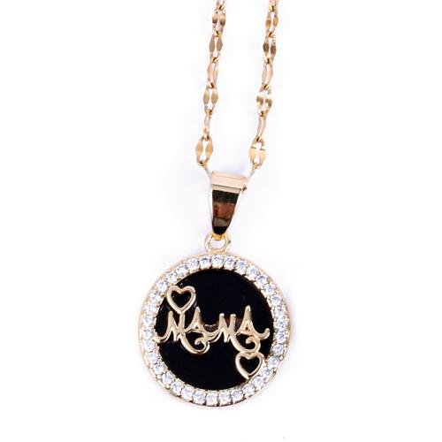 Cubic Zircon Micro Pave Brass Necklace with 5CM extender chain gold color plated & micro pave cubic zirconia & for woman & enamel gold Length Approx 40 cm Sold By PC