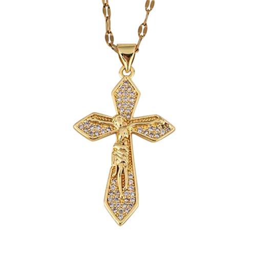 Collier en laiton cubique Zircon Micro Pave, croix, Placage, styles différents pour le choix & pavé de micro zircon & pour femme, Or, Longueur:Environ 41-50 cm, Vendu par PC