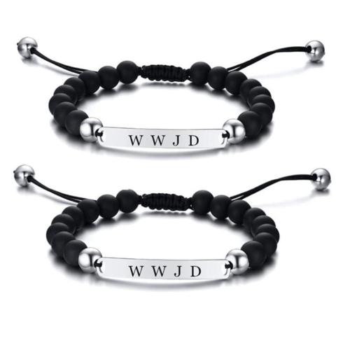 Stainless Steel Jewelry Bracelet, 304 Stainless Steel, with Howlite & Abrazine Stone & Polyester Cord, handmade, Unisex & different styles for choice, more colors for choice, Length:Approx 18-27 cm, Sold By PC