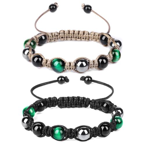 Fashion Create Wax Cord Bracelets, with Obsidian & Tiger Eye, handmade, 2 pieces & Unisex, more colors for choice, Length:Approx 16 cm, Sold By Set