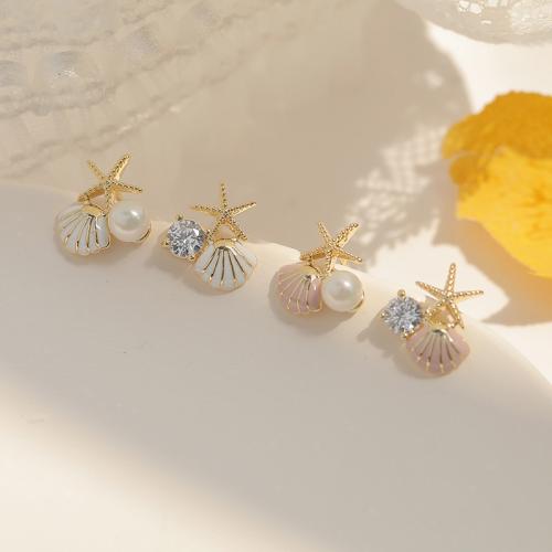 Lo zinco in lega Stud Earring, lega in zinco, with perla in plastica, Micro spianare cubic zirconia & per la donna & smalto, nessuno, Venduto da coppia