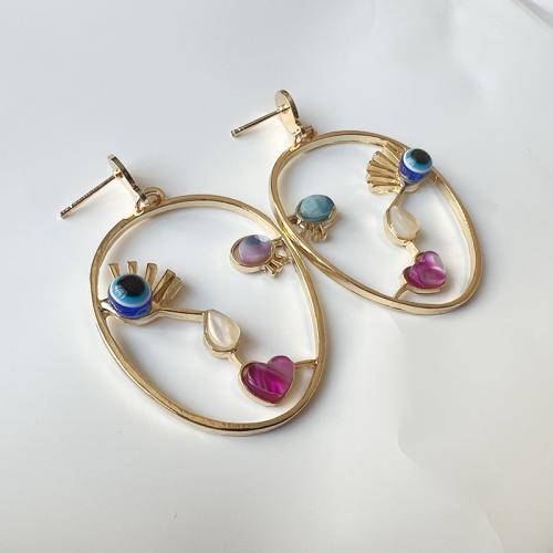 Tibetan Style Stud Earring, with Acrylic, plated, for woman, golden, Sold By Pair