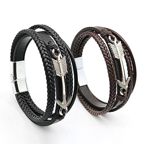 PU Leather Cord Bracelets Zinc Alloy with Magnet & PU Leather plated multilayer & for man nickel lead & cadmium free Length 21 cm Sold By PC