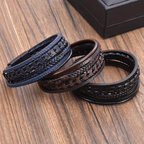 PU Leather Cord Bracelets, Tibetan Style, with Magnet & PU Leather, plated, multilayer & for man, more colors for choice, nickel, lead & cadmium free, Length:21 cm, Sold By PC