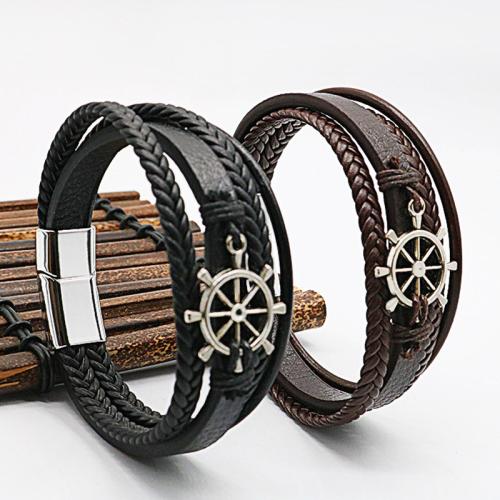 PU Leather Cord Bracelets, Tibetan Style, with Magnet & PU Leather & Wax Cord, plated, multilayer & Unisex, more colors for choice, nickel, lead & cadmium free, Length:21 cm, Sold By PC