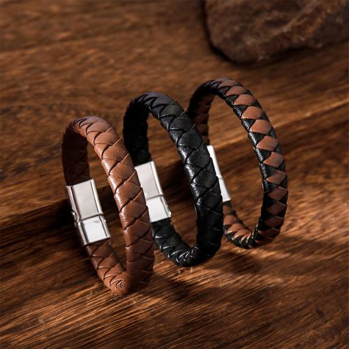 PU Leather Cord Bracelets, Tibetan Style, with Magnet & PU Leather, plated, for man, more colors for choice, nickel, lead & cadmium free, Length:21.5 cm, Sold By PC