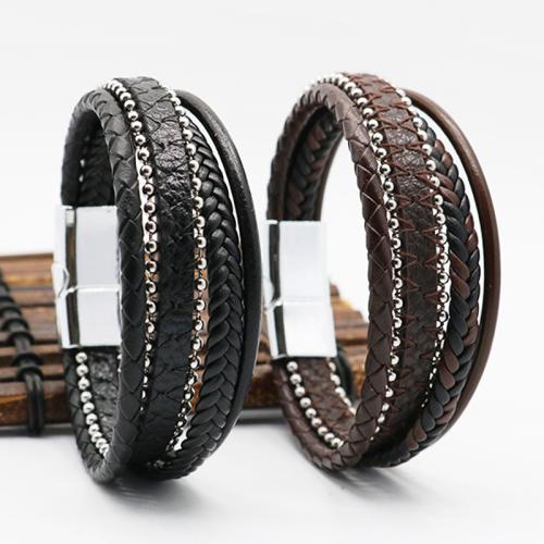 PU Leather Cord Bracelets Zinc Alloy with PU Leather plated three layers & Unisex nickel lead & cadmium free Length 21 cm Sold By PC