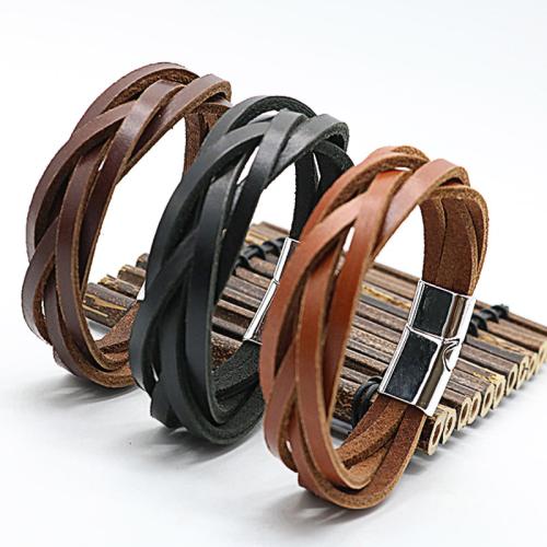 PU Leather Cord Bracelets Zinc Alloy with Magnet & PU Leather plated multilayer & for man nickel lead & cadmium free Length 20.5 cm Sold By PC