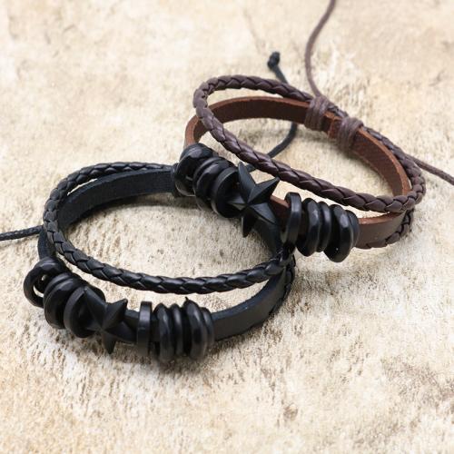 Bracelets cordon PU, alliage de zinc, avec cuir PU, Placage, trois couches & unisexe, plus de couleurs à choisir, protéger l'environnement, sans nickel, plomb et cadmium, Longueur:19 cm, Vendu par PC