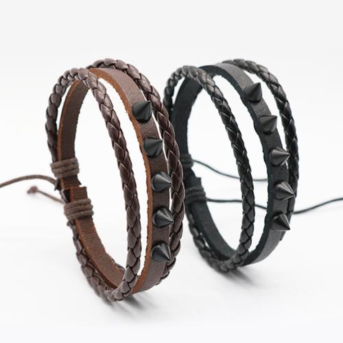 Bracelets cordon PU, alliage de zinc, avec cuir PU, Placage, trois couches & unisexe, plus de couleurs à choisir, protéger l'environnement, sans nickel, plomb et cadmium, Longueur:19 cm, Vendu par PC